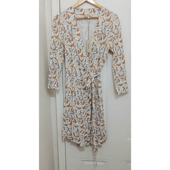 Tucker womens small sand tan wrap bamboo cotton soft knit stretch dress